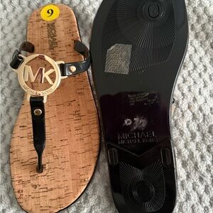 Michael Kors Black and Gold Logo Sandals